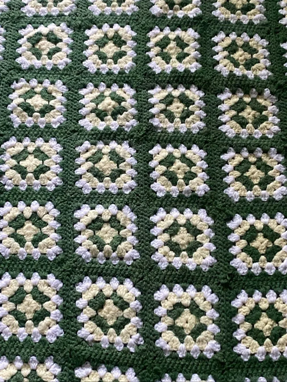 Handmade Crochet Afghan Granny Square Diamond Shape Throw Blanket 58x67 Retro Bo